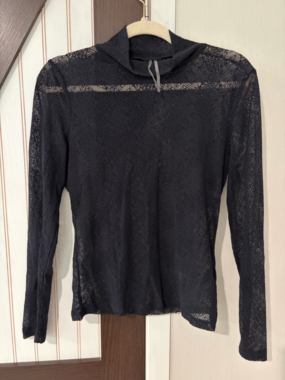 Anthropologie Black Lace Long-Sleeve Mock Neck Top